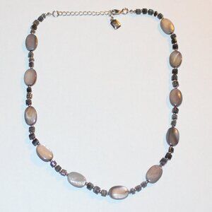 Chaps Grey Mother of Pearl & Faceted Hematite Station Necklace 18 Inch Chain